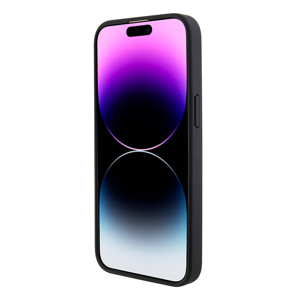 Apple iPhone 15 Pro Max Kılıf Mercedes Benz Orjinal Lisanslı M-safe Şarj Özellikli Baskı Logolu Paralel Çizgi Desenli Deri Kapak Siyah