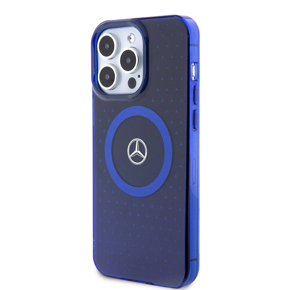 Apple iPhone 15 Pro Max Kılıf Mercedes Benz Orjinal Lisanslı M-safe Şarj Özellikli Çift Katmanlı Mavi Yıldız Desenli Kapak Mavi