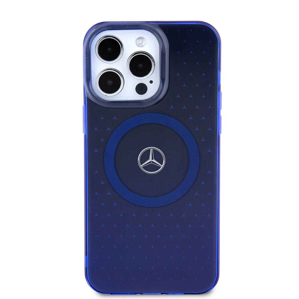 Apple iPhone 15 Pro Max Kılıf Mercedes Benz Orjinal Lisanslı M-safe Şarj Özellikli Çift Katmanlı Mavi Yıldız Desenli Kapak Mavi