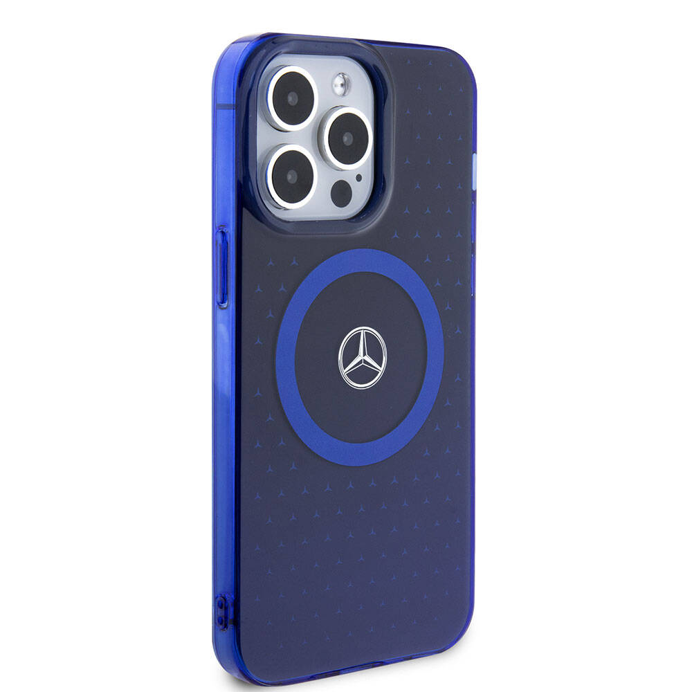 Apple iPhone 15 Pro Max Kılıf Mercedes Benz Orjinal Lisanslı M-safe Şarj Özellikli Çift Katmanlı Mavi Yıldız Desenli Kapak Mavi