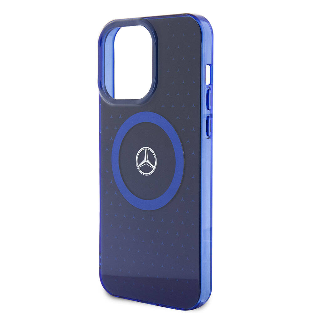 Apple iPhone 15 Pro Max Kılıf Mercedes Benz Orjinal Lisanslı M-safe Şarj Özellikli Çift Katmanlı Mavi Yıldız Desenli Kapak Mavi