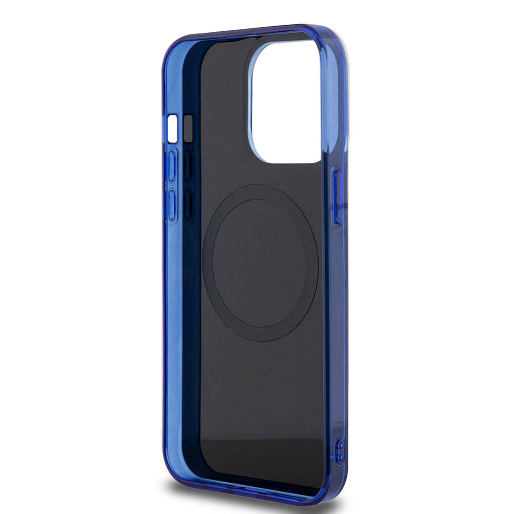 Apple iPhone 15 Pro Max Kılıf Mercedes Benz Orjinal Lisanslı M-safe Şarj Özellikli Çift Katmanlı Mini Yıldız Desenli Kapak Mavi