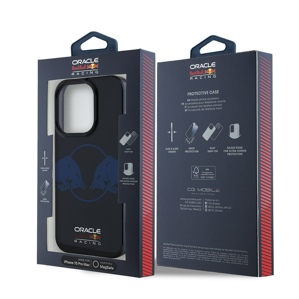 Apple iPhone 15 Pro Max Kılıf Redbull Orjinal Lisanslı M-safe Şarj Özellikli IML Çift Boğa Baskılı Sert PC Kapak Lacivert
