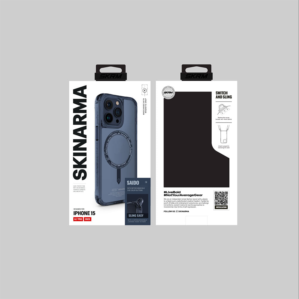 Apple iPhone 15 Pro Max Kılıf SkinArma Şeffaf Airbag Tasarımlı M-safe Şarj Özellikli Saido Kapak Siyah