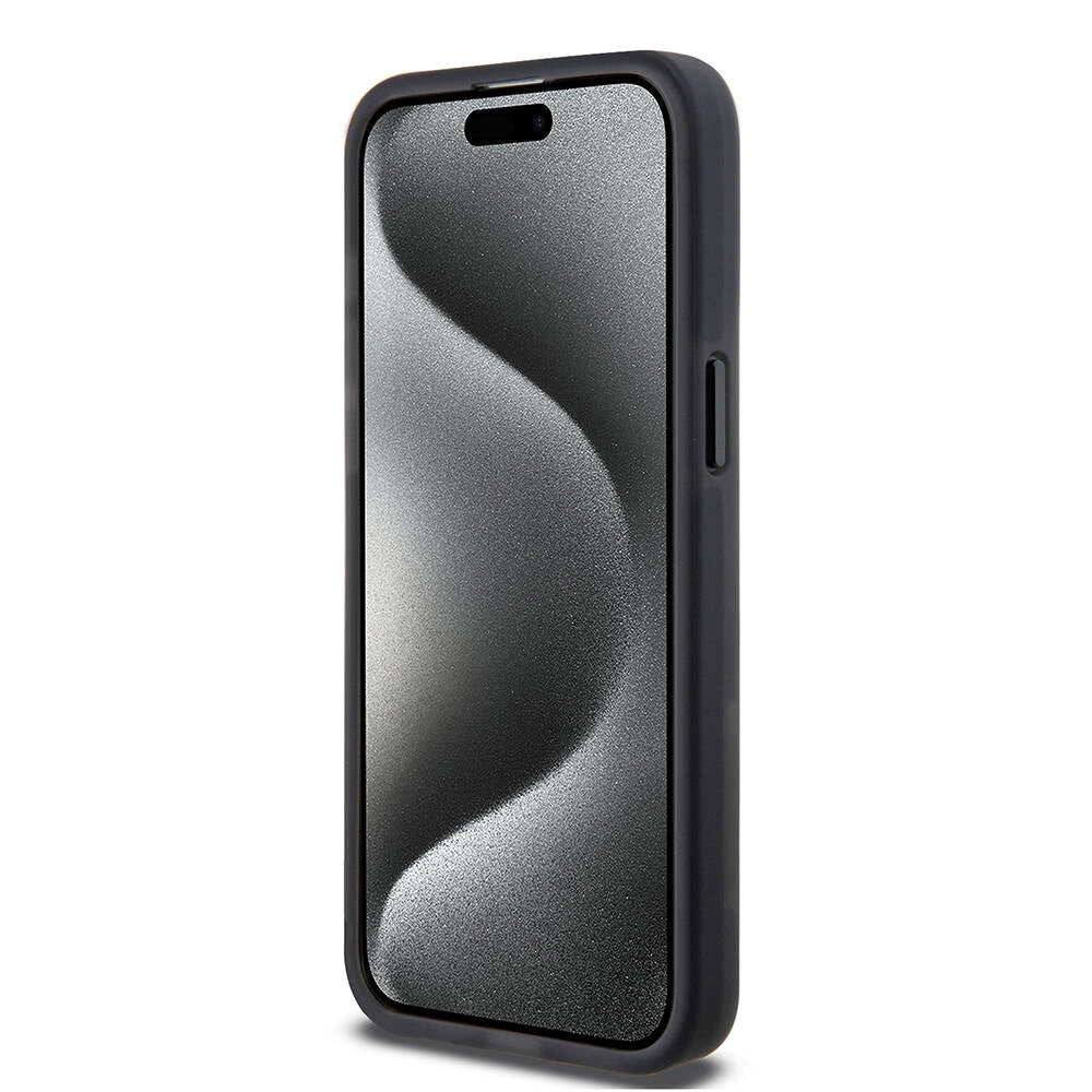 Apple iPhone 15 Pro Max Kılıf TUMI Orjinal Lisanslı M-safe Şarj Özellikli Buzlanmış Saydam Ağ Kamuflajı Desenli Kapak Siyah