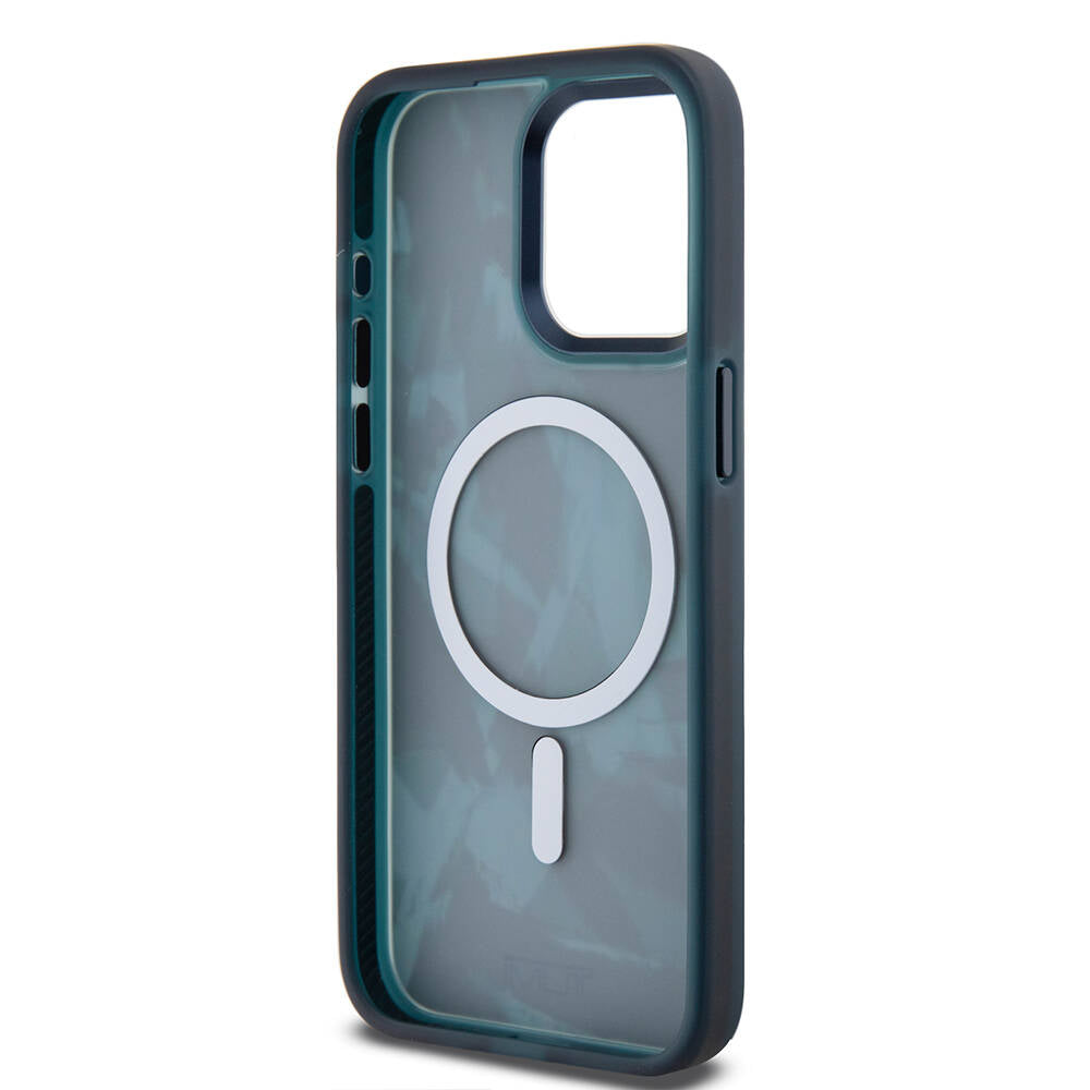 Apple iPhone 15 Pro Max Kılıf TUMI Orjinal Lisanslı M-safe Şarj Özellikli Buzlanmış Saydam Fırça Kamuflajı Desenli Kapak Siyah