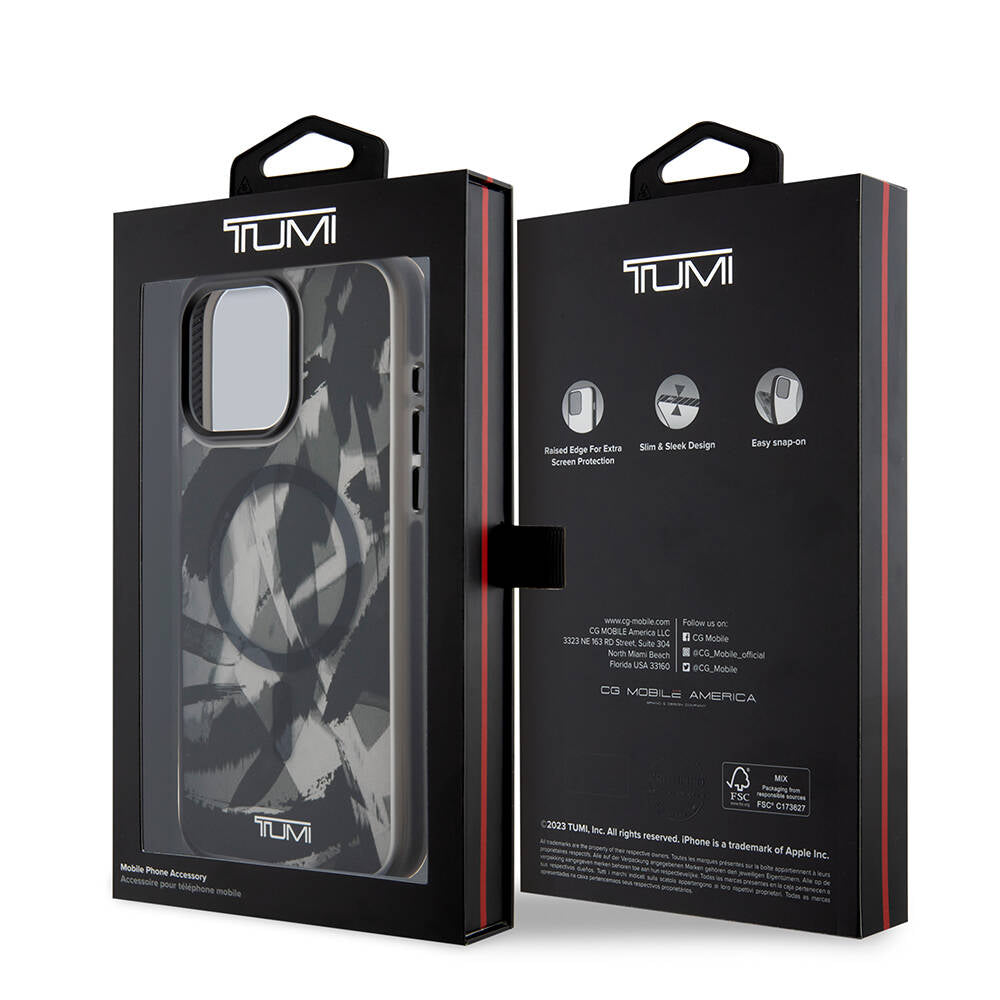Apple iPhone 15 Pro Max Kılıf TUMI Orjinal Lisanslı M-safe Şarj Özellikli Buzlanmış Saydam Fırça Kamuflajı Desenli Kapak Yeşil
