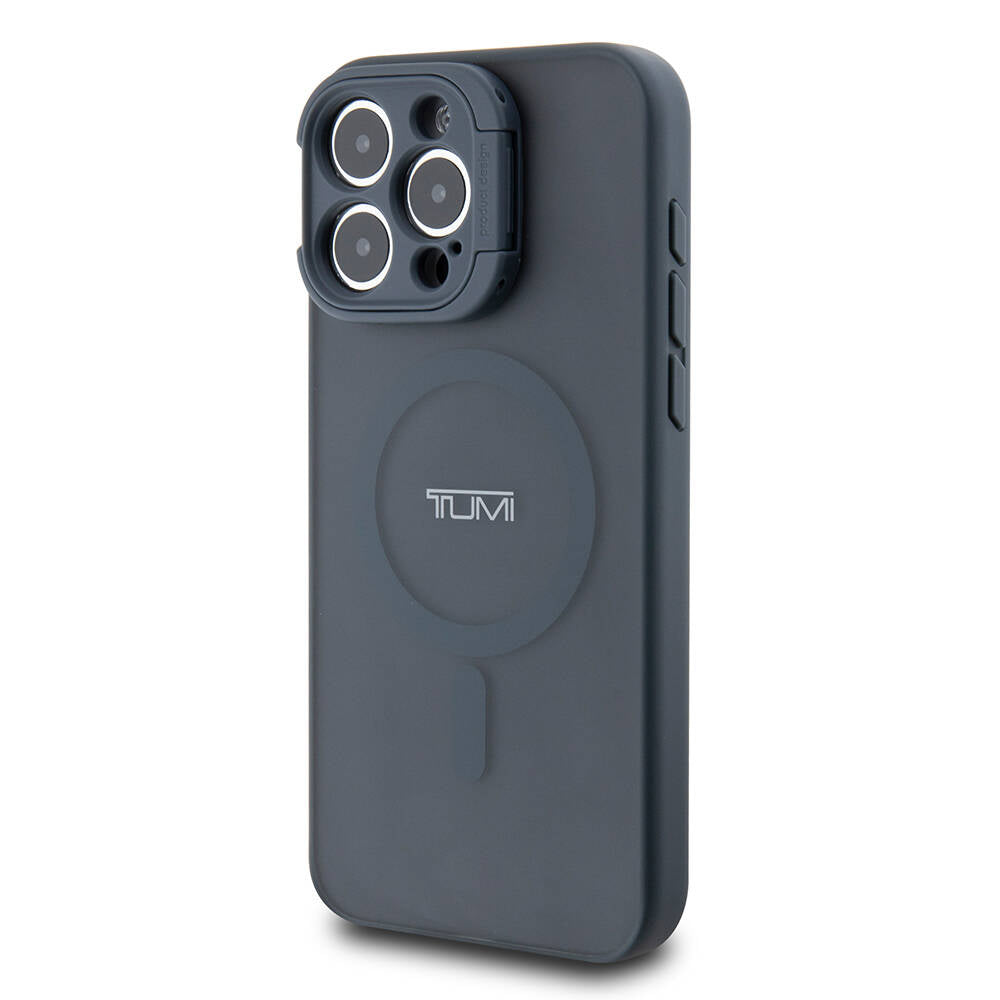 Apple iPhone 15 Pro Max Kılıf TUMI Orjinal Lisanslı M-safe Şarj Özellikli Kamera Standlı Buzlu Mat Kapak Mavi