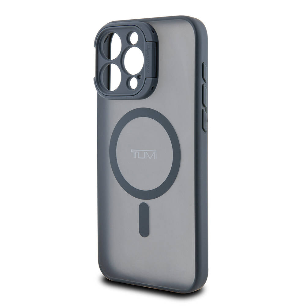 Apple iPhone 15 Pro Max Kılıf TUMI Orjinal Lisanslı M-safe Şarj Özellikli Kamera Standlı Buzlu Mat Kapak Mavi