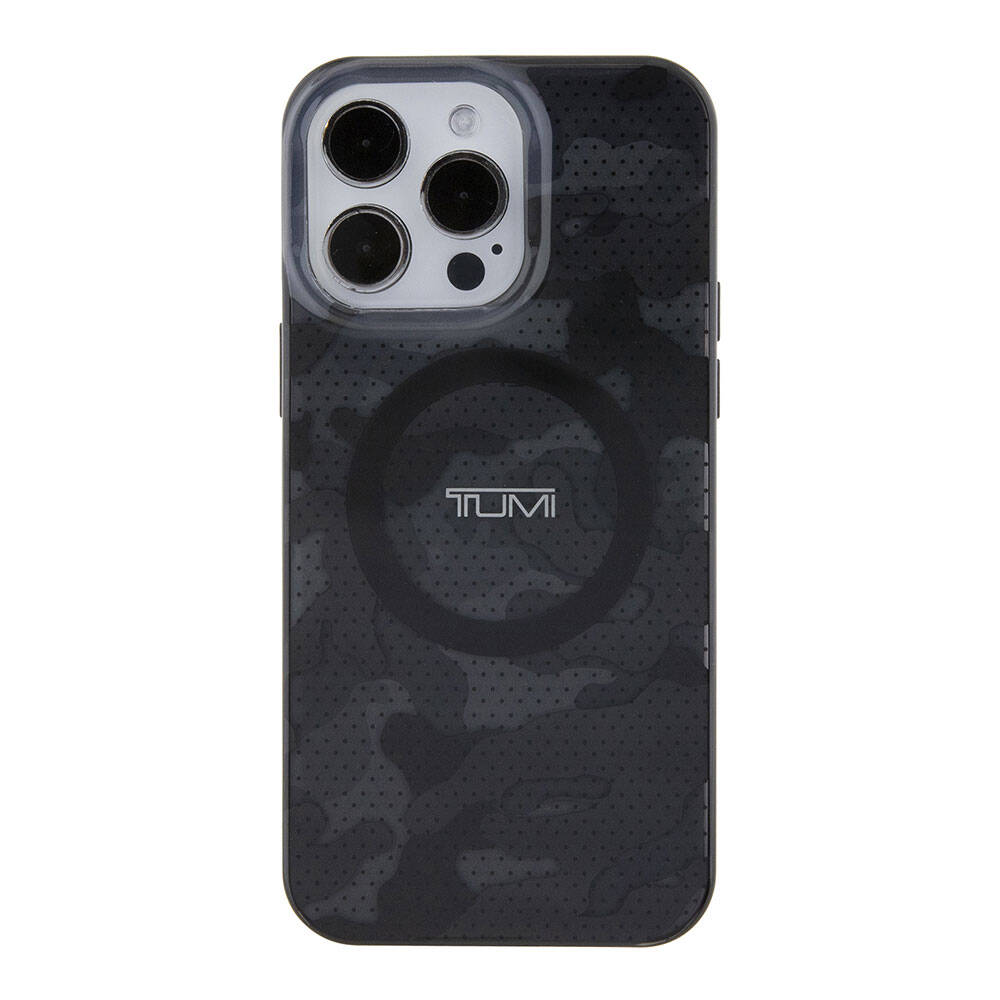Apple iPhone 15 Pro Max Kılıf TUMI Orjinal Lisanslı M-safe Şarj Özellikli PC TPU Çift Katmanlı Kamuflaj Desenli Kapak Gri