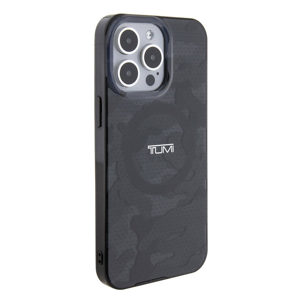 Apple iPhone 15 Pro Max Kılıf TUMI Orjinal Lisanslı M-safe Şarj Özellikli PC TPU Çift Katmanlı Kamuflaj Desenli Kapak Gri