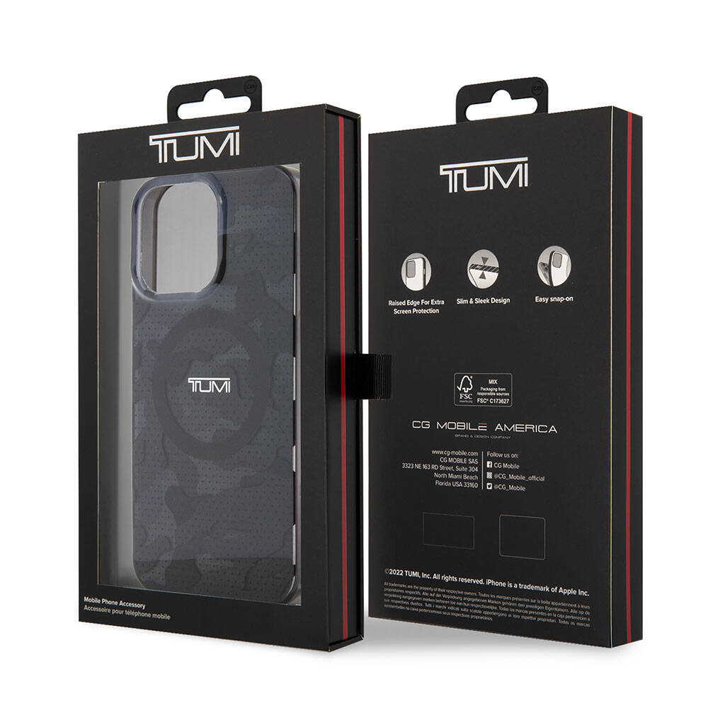 Apple iPhone 15 Pro Max Kılıf TUMI Orjinal Lisanslı M-safe Şarj Özellikli PC TPU Çift Katmanlı Kamuflaj Desenli Kapak Gri
