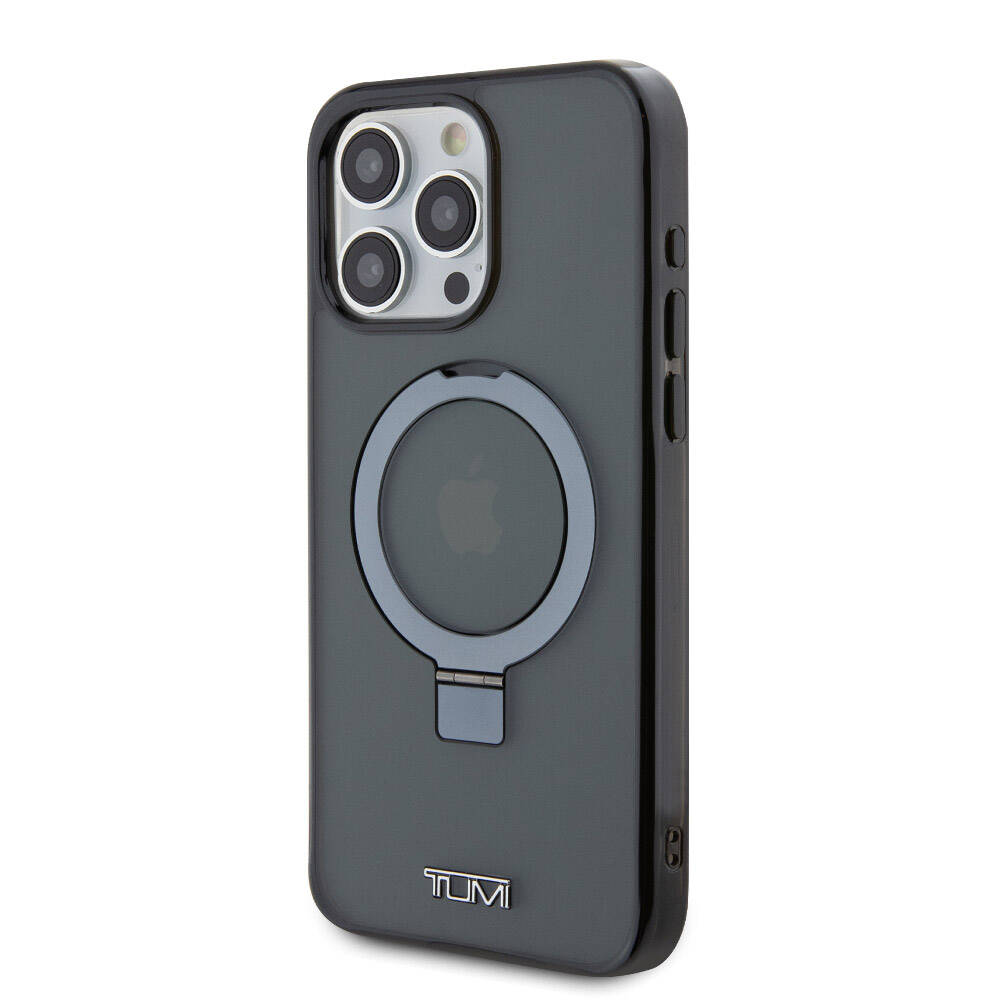 Apple iPhone 15 Pro Max Kılıf TUMI Orjinal Lisanslı M-safe Şarj Özellikli PC TPU Metal Logolu Ring Standlı Kapak Siyah