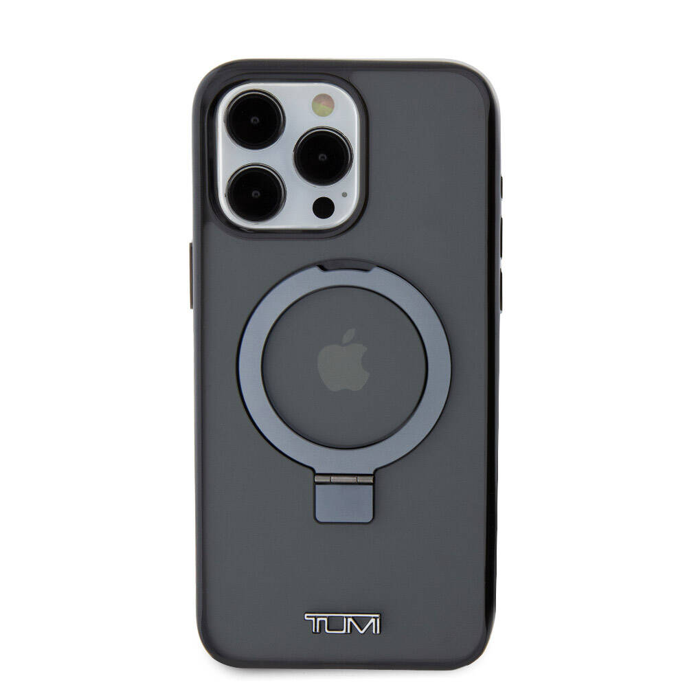 Apple iPhone 15 Pro Max Kılıf TUMI Orjinal Lisanslı M-safe Şarj Özellikli PC TPU Metal Logolu Ring Standlı Kapak Siyah