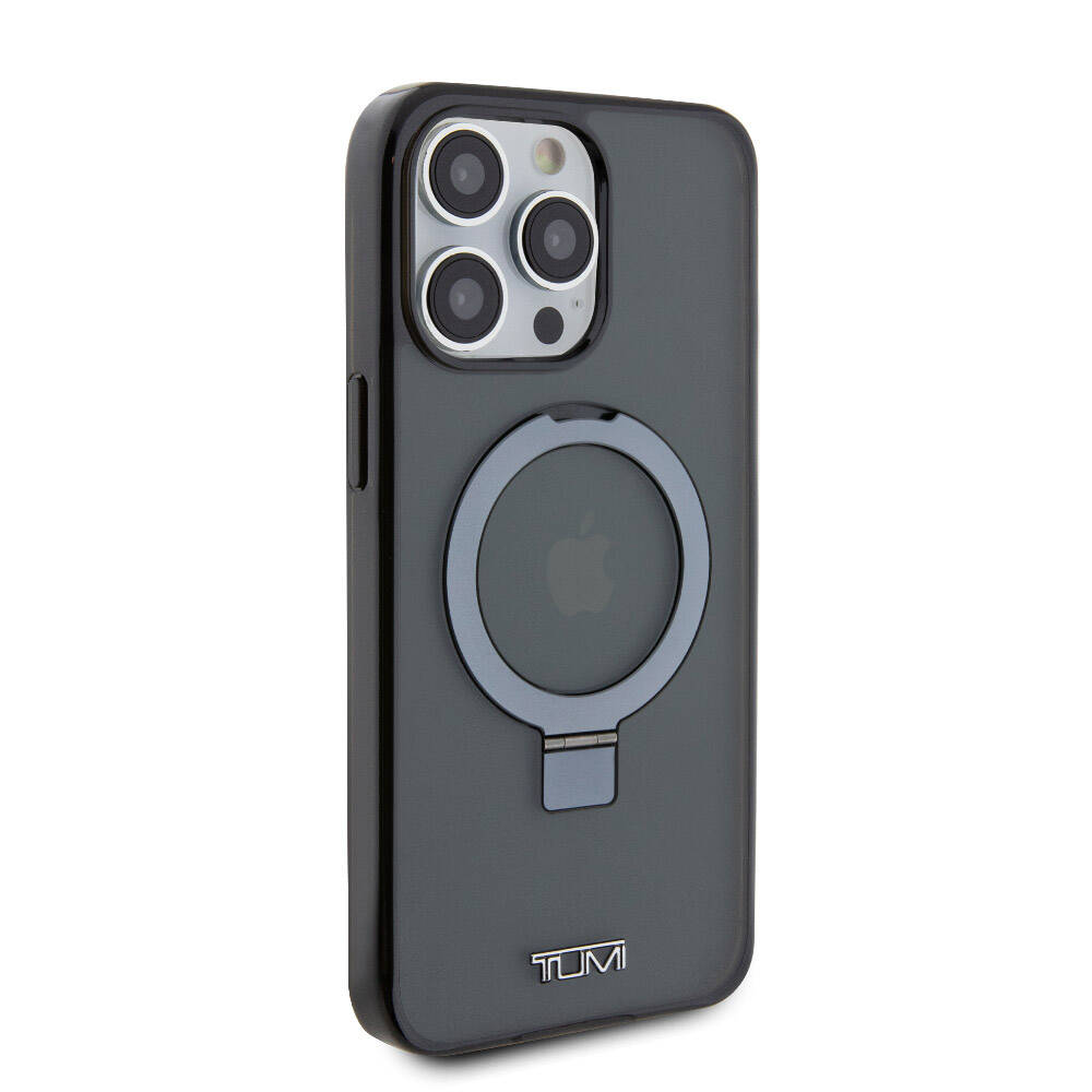 Apple iPhone 15 Pro Max Kılıf TUMI Orjinal Lisanslı M-safe Şarj Özellikli PC TPU Metal Logolu Ring Standlı Kapak Siyah