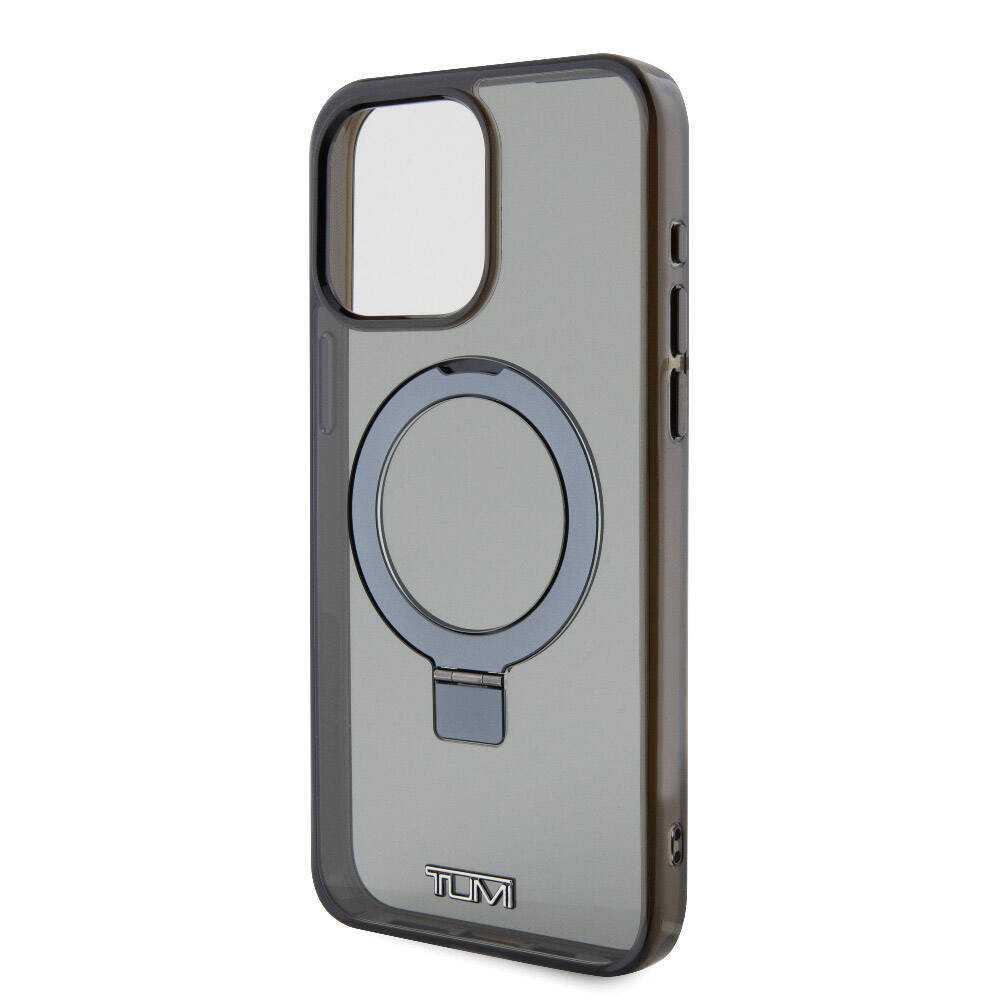 Apple iPhone 15 Pro Max Kılıf TUMI Orjinal Lisanslı M-safe Şarj Özellikli PC TPU Metal Logolu Ring Standlı Kapak Siyah