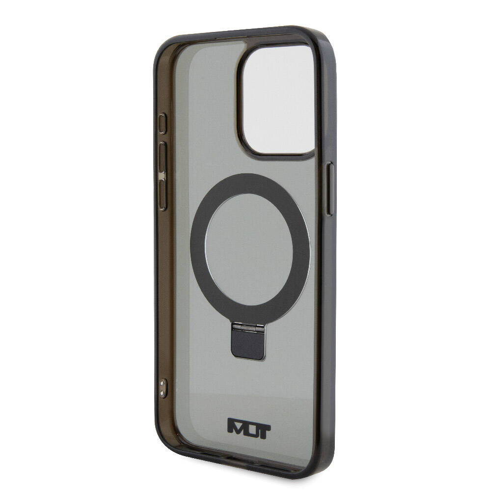 Apple iPhone 15 Pro Max Kılıf TUMI Orjinal Lisanslı M-safe Şarj Özellikli PC TPU Metal Logolu Ring Standlı Kapak Siyah