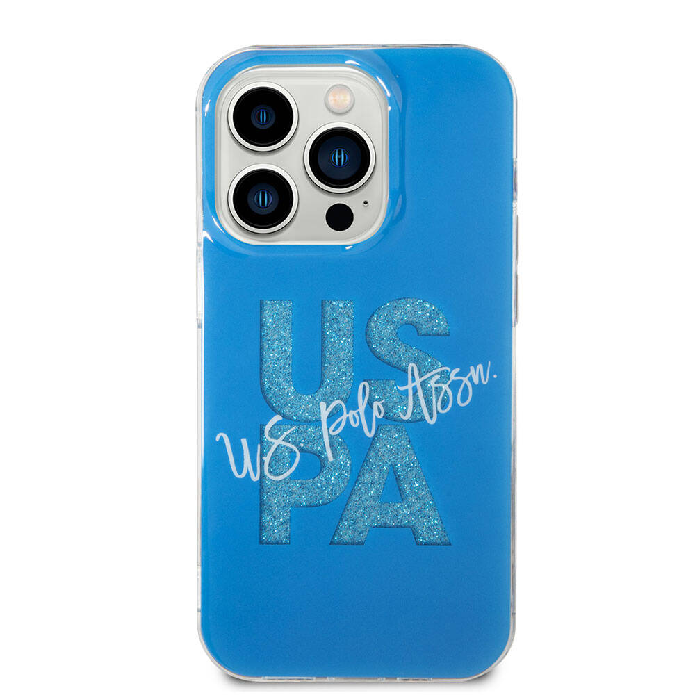 Apple iPhone 15 Pro Max Kılıf U.S. Polo Assn. Orjinal Lisanslı Simli Parlak Alfabe Tasarım Kapak Siyah