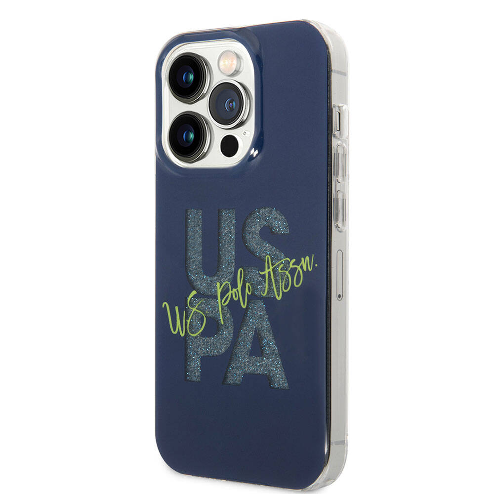 Apple iPhone 15 Pro Max Kılıf U.S. Polo Assn. Orjinal Lisanslı Simli Parlak Alfabe Tasarım Kapak Siyah