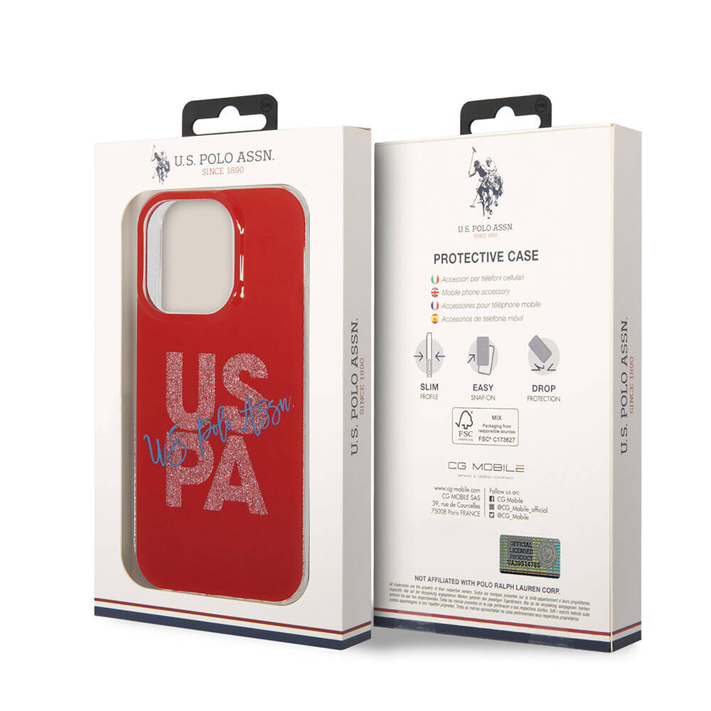 Apple iPhone 15 Pro Max Kılıf U.S. Polo Assn. Orjinal Lisanslı Simli Parlak Alfabe Tasarım Kapak Siyah