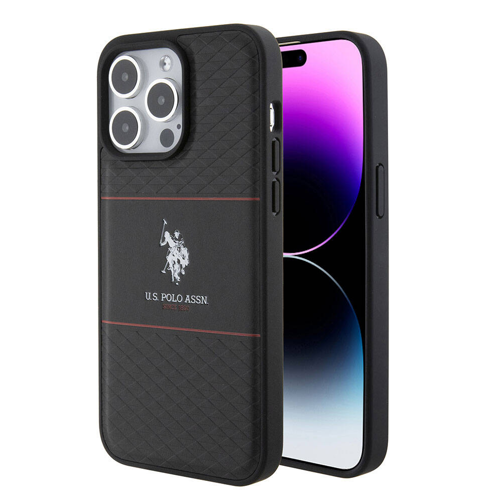Apple iPhone 15 Pro Max Kılıf U.S. Polo Assn. Orjinal Lisanslı Deri Şeritli Logo Dizayn Kapak Lacivert
