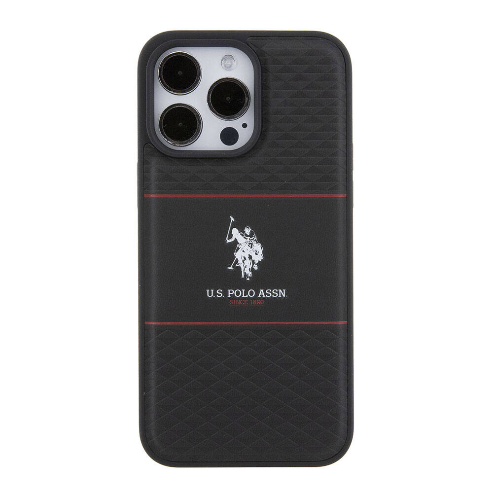 Apple iPhone 15 Pro Max Kılıf U.S. Polo Assn. Orjinal Lisanslı Deri Şeritli Logo Dizayn Kapak Lacivert