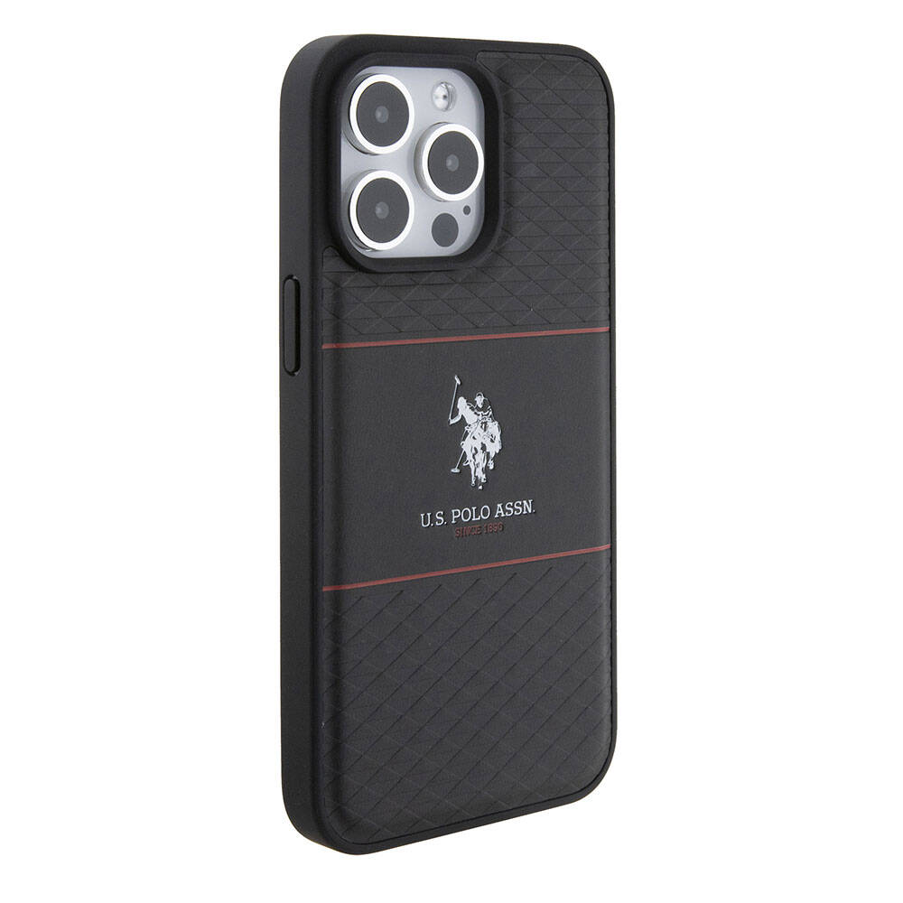 Apple iPhone 15 Pro Max Kılıf U.S. Polo Assn. Orjinal Lisanslı Deri Şeritli Logo Dizayn Kapak Lacivert