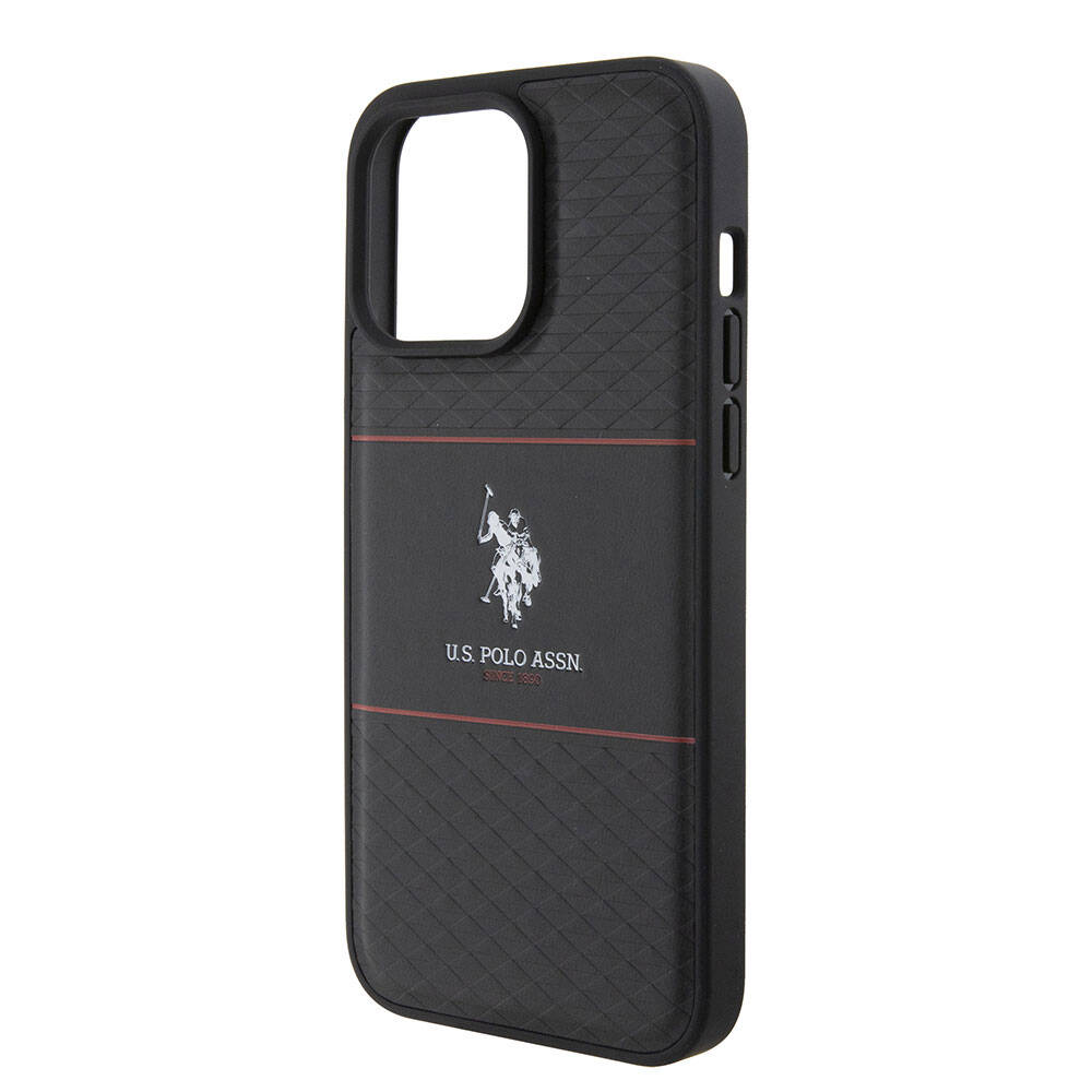 Apple iPhone 15 Pro Max Kılıf U.S. Polo Assn. Orjinal Lisanslı Deri Şeritli Logo Dizayn Kapak Lacivert