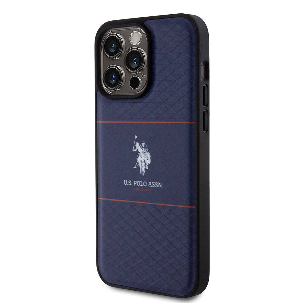 Apple iPhone 15 Pro Max Kılıf U.S. Polo Assn. Orjinal Lisanslı Deri Şeritli Logo Dizayn Kapak Siyah