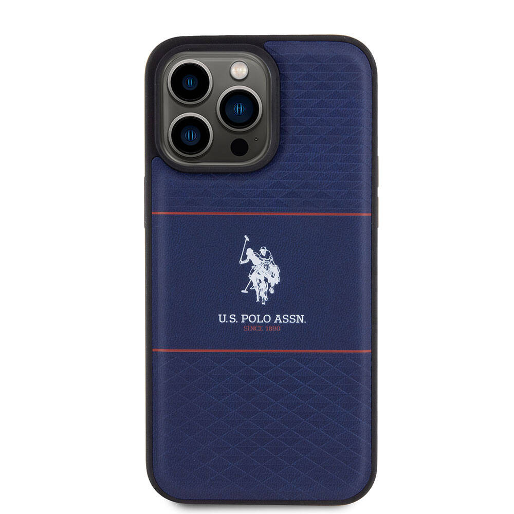 Apple iPhone 15 Pro Max Kılıf U.S. Polo Assn. Orjinal Lisanslı Deri Şeritli Logo Dizayn Kapak Siyah