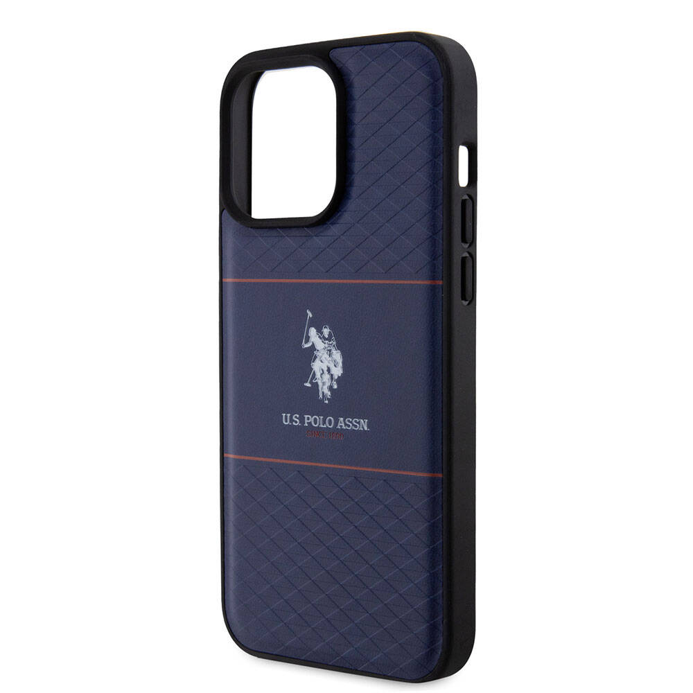 Apple iPhone 15 Pro Max Kılıf U.S. Polo Assn. Orjinal Lisanslı Deri Şeritli Logo Dizayn Kapak Lacivert