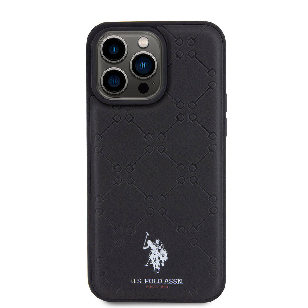 Apple iPhone 15 Pro Max Kılıf U.S. Polo Assn. Orjinal Lisanslı HS Desenli Baskı Logolu Suni Deri Kapak Siyah