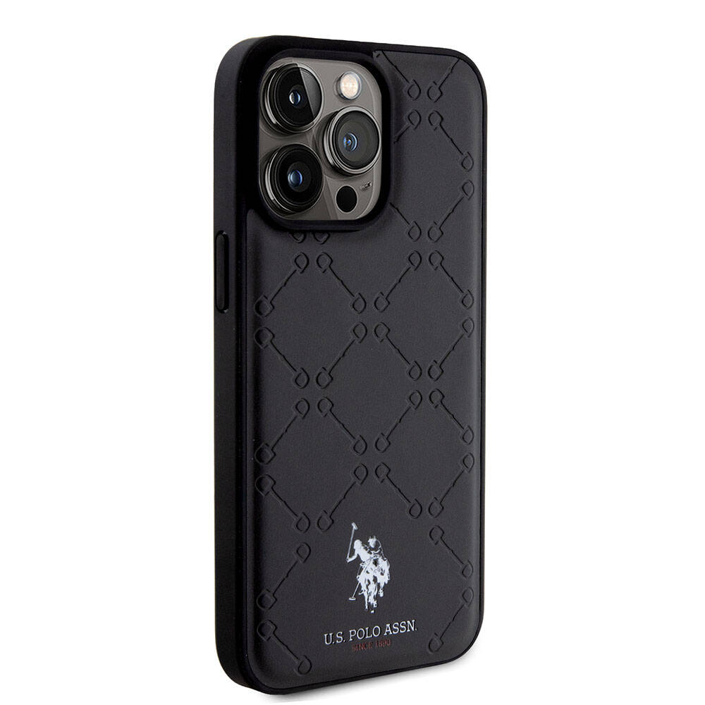 Apple iPhone 15 Pro Max Kılıf U.S. Polo Assn. Orjinal Lisanslı HS Desenli Baskı Logolu Suni Deri Kapak Siyah