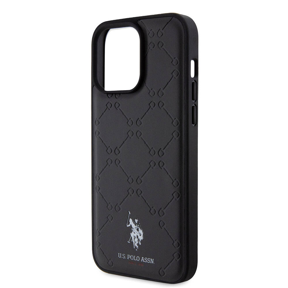 Apple iPhone 15 Pro Max Kılıf U.S. Polo Assn. Orjinal Lisanslı HS Desenli Baskı Logolu Suni Deri Kapak Siyah