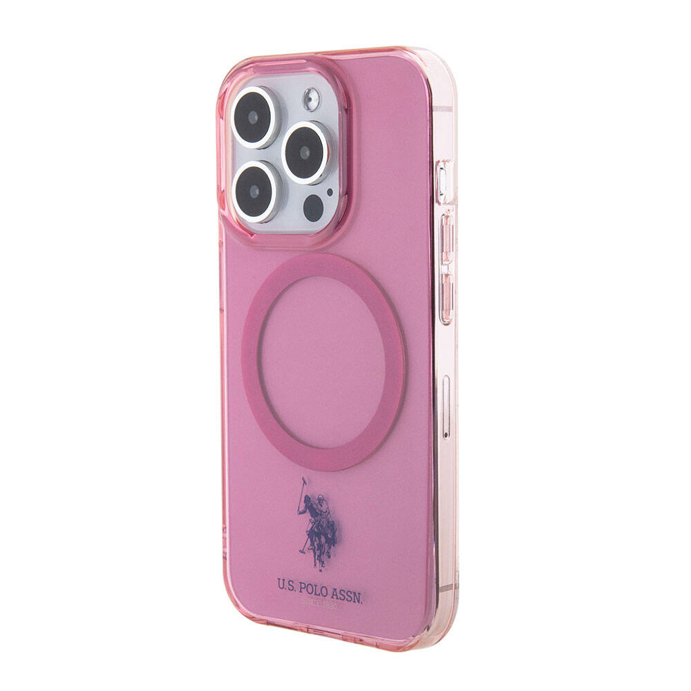 Apple iPhone 15 Pro Max Kılıf U.S. Polo Assn. Orjinal Lisanslı M-safe Şarj Özellikli Transparan Tasarım Kapak Pembe