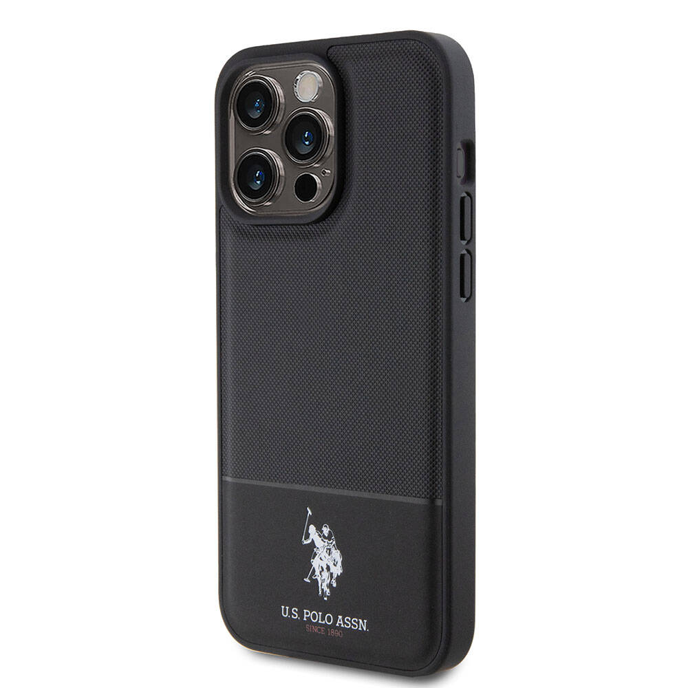 Apple iPhone 15 Pro Max Kılıf U.S. Polo Assn. Orjinal Lisanslı Suni Deri Arka Yüzey Baskı Logolu Örgü Desenli Kapak Yeşil