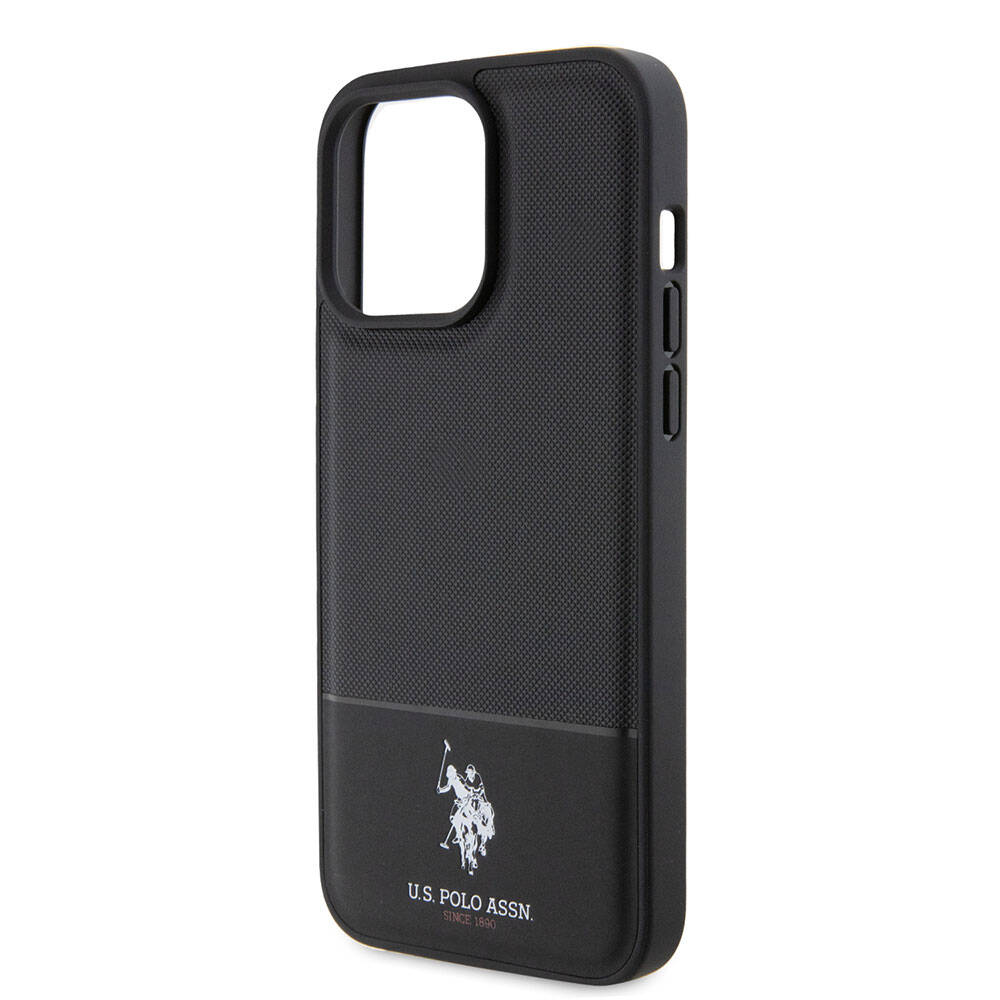 Apple iPhone 15 Pro Max Kılıf U.S. Polo Assn. Orjinal Lisanslı Suni Deri Arka Yüzey Baskı Logolu Örgü Desenli Kapak Yeşil