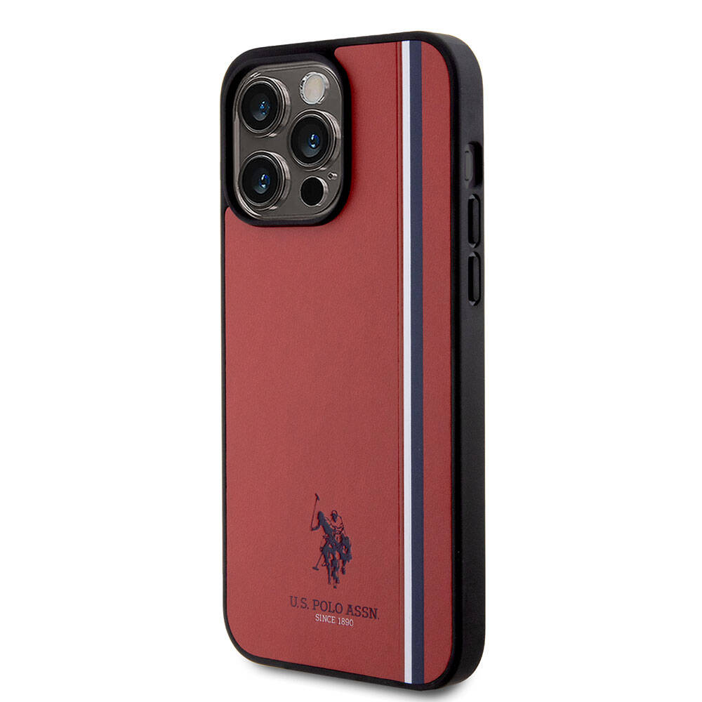 Apple iPhone 15 Pro Max Kılıf U.S. Polo Assn. Orjinal Lisanslı Üç Renk Şerit Tasarımlı Baskı Logolu Kapak Lacivert