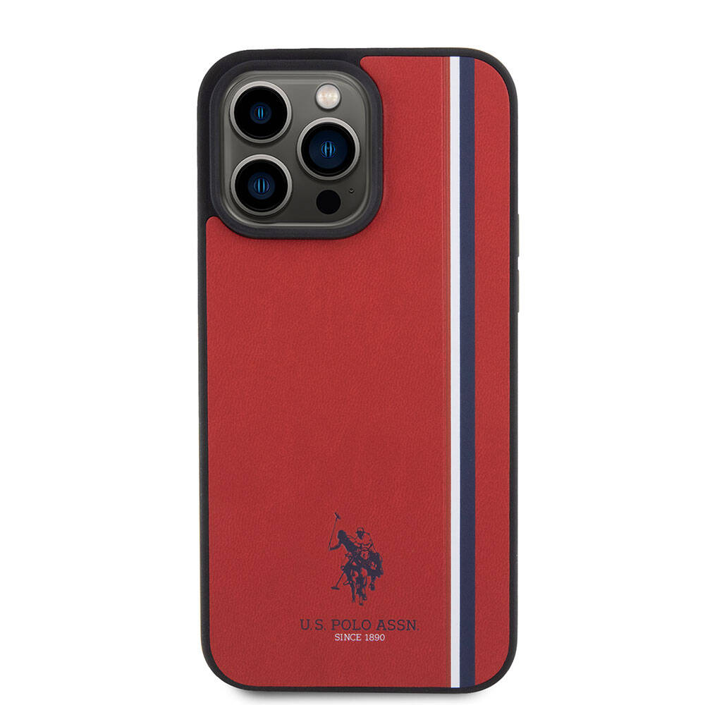 Apple iPhone 15 Pro Max Kılıf U.S. Polo Assn. Orjinal Lisanslı Üç Renk Şerit Tasarımlı Baskı Logolu Kapak Siyah