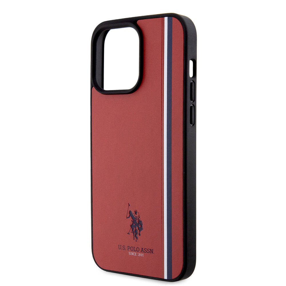 Apple iPhone 15 Pro Max Kılıf U.S. Polo Assn. Orjinal Lisanslı Üç Renk Şerit Tasarımlı Baskı Logolu Kapak Lacivert
