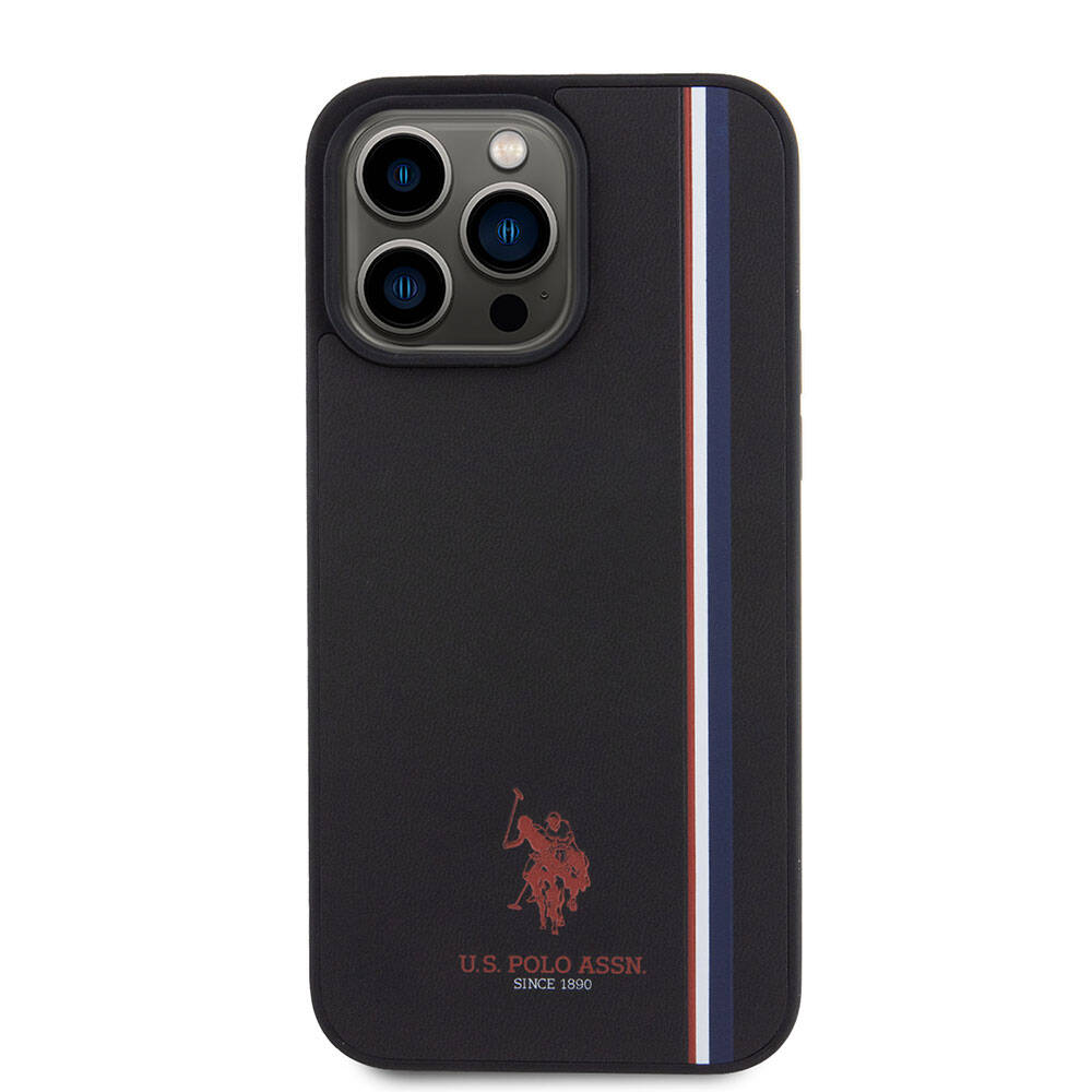 Apple iPhone 15 Pro Max Kılıf U.S. Polo Assn. Orjinal Lisanslı Üç Renk Şerit Tasarımlı Baskı Logolu Kapak Lacivert