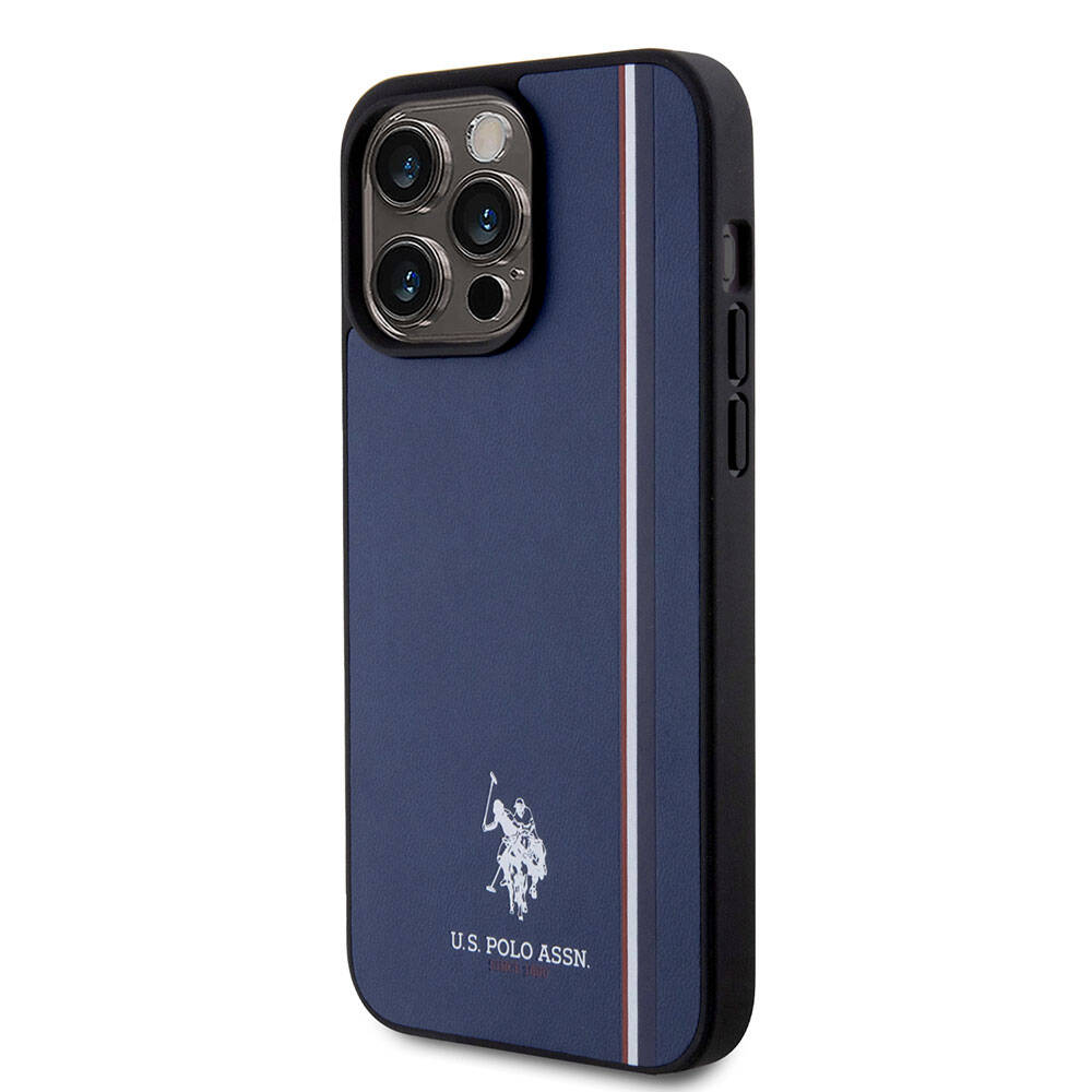 Apple iPhone 15 Pro Max Kılıf U.S. Polo Assn. Orjinal Lisanslı Üç Renk Şerit Tasarımlı Baskı Logolu Kapak Siyah
