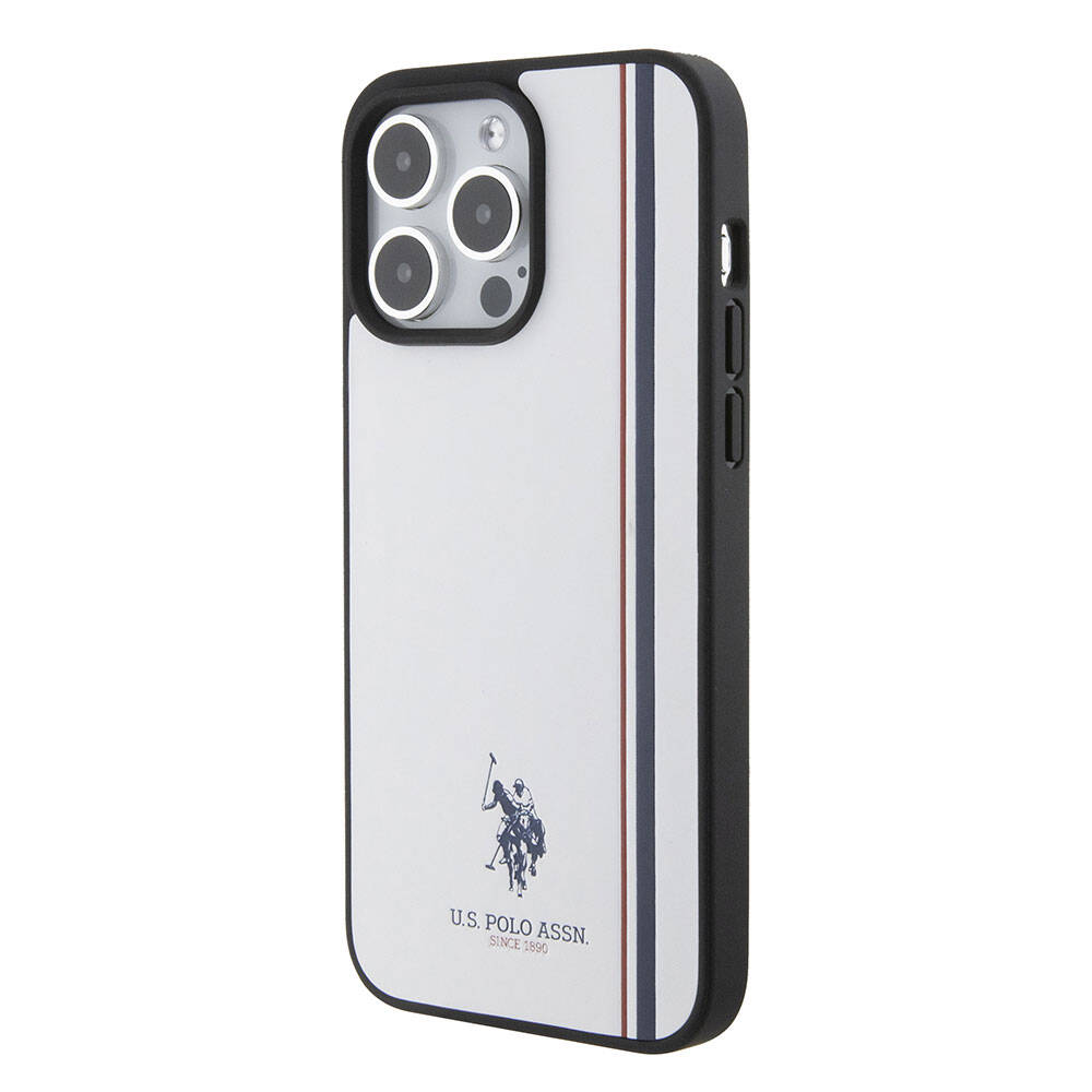 Apple iPhone 15 Pro Max Kılıf U.S. Polo Assn. Orjinal Lisanslı Üç Renk Şerit Tasarımlı Baskı Logolu Kapak Lacivert