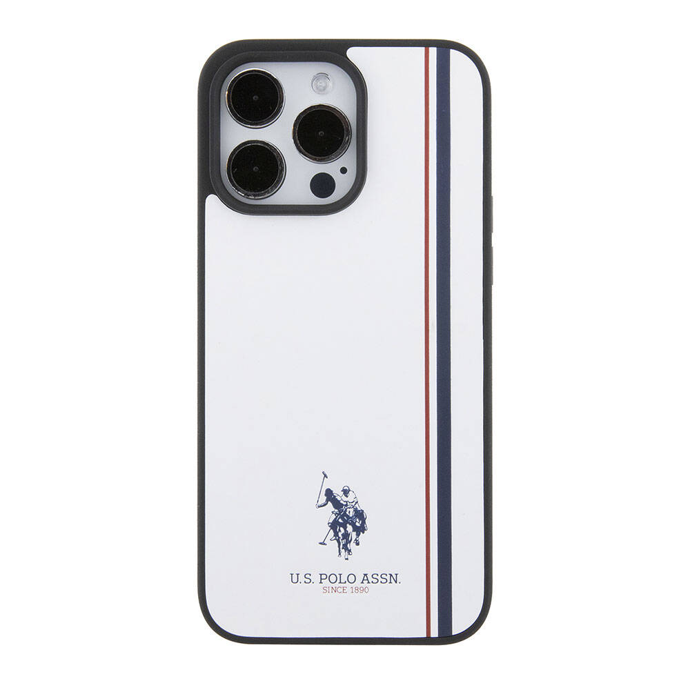 Apple iPhone 15 Pro Max Kılıf U.S. Polo Assn. Orjinal Lisanslı Üç Renk Şerit Tasarımlı Baskı Logolu Kapak Lacivert