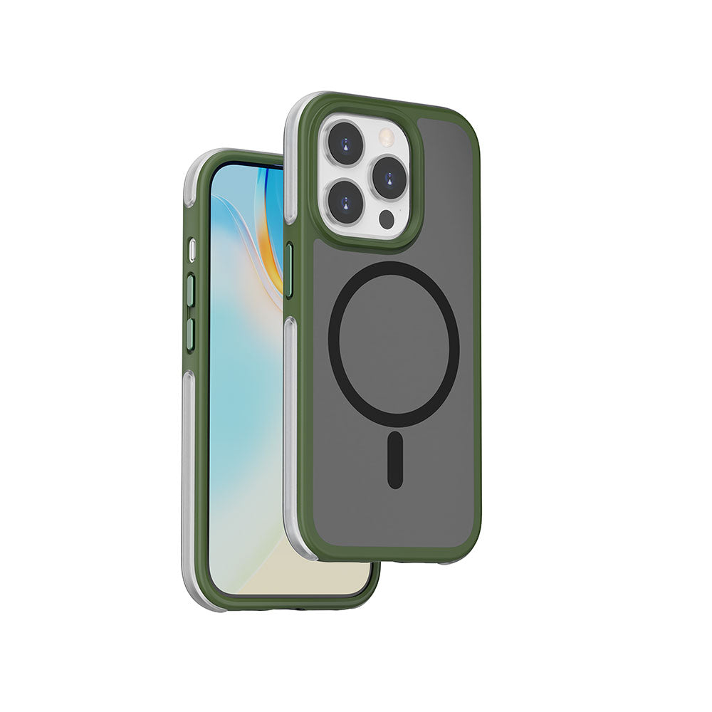Apple iPhone 15 Pro Max Kılıf Wiwu ZKK-012 M-safe Şarj Özellikli Air Cushion Kapak Yeşil