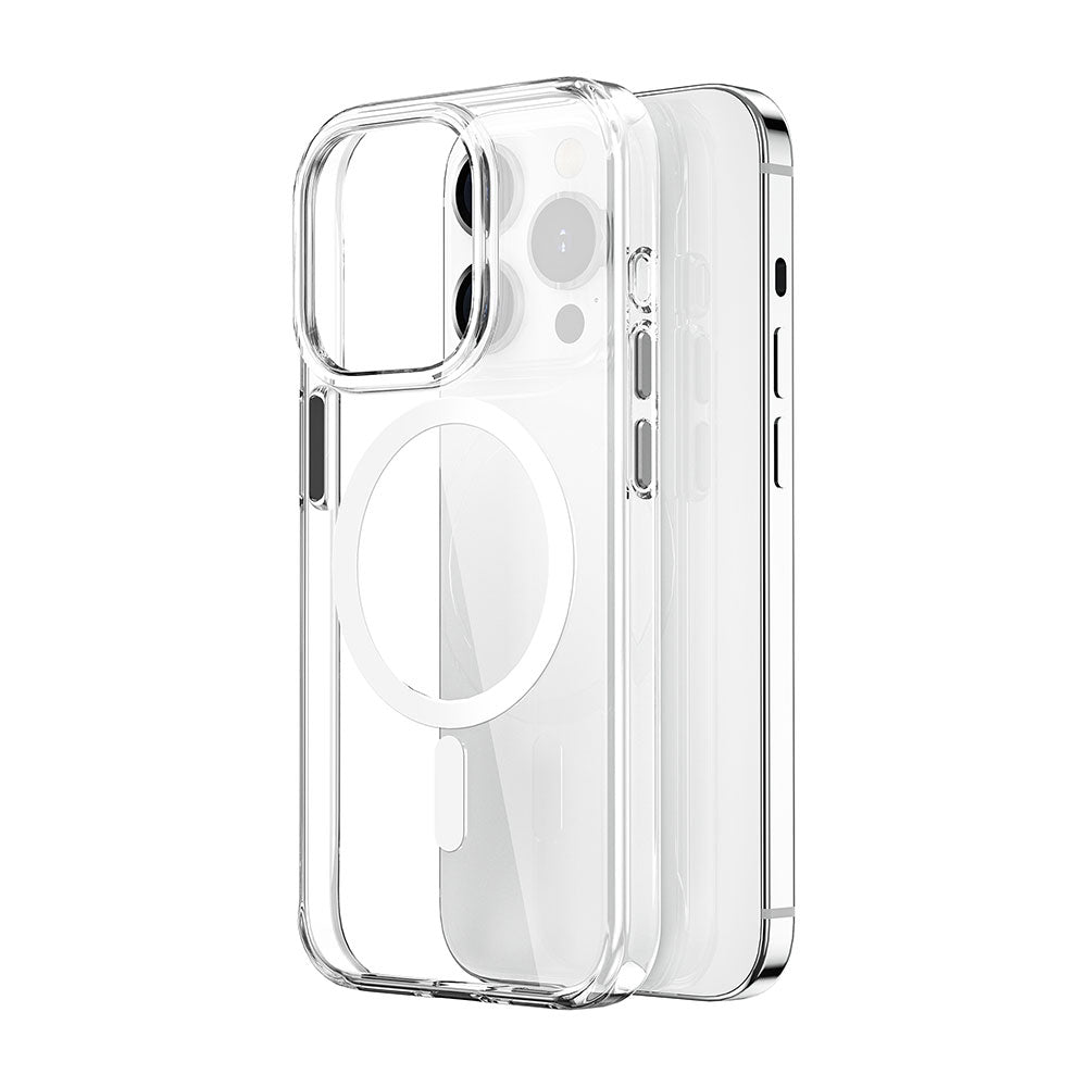 Apple iPhone 15 Pro Max Kılıf Wiwu ZYS-013 M-safe Şarj Özellikli Renkli Kamera Çerçeveli Şeffaf Jelly Kapak Beyaz