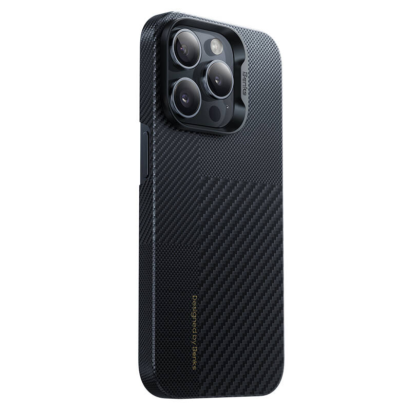 Apple iPhone 15 Pro Max M-safe Şarj Özellikli Karbon Fiber Benks Montage ArmorAir Kevlar Kapak Siyah