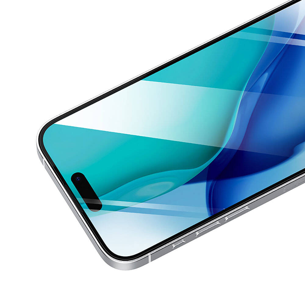 Apple iPhone 15 Pro Max Recci RSP-A23HD Full Transparan Temperli Cam Ekran Koruyucu Siyah