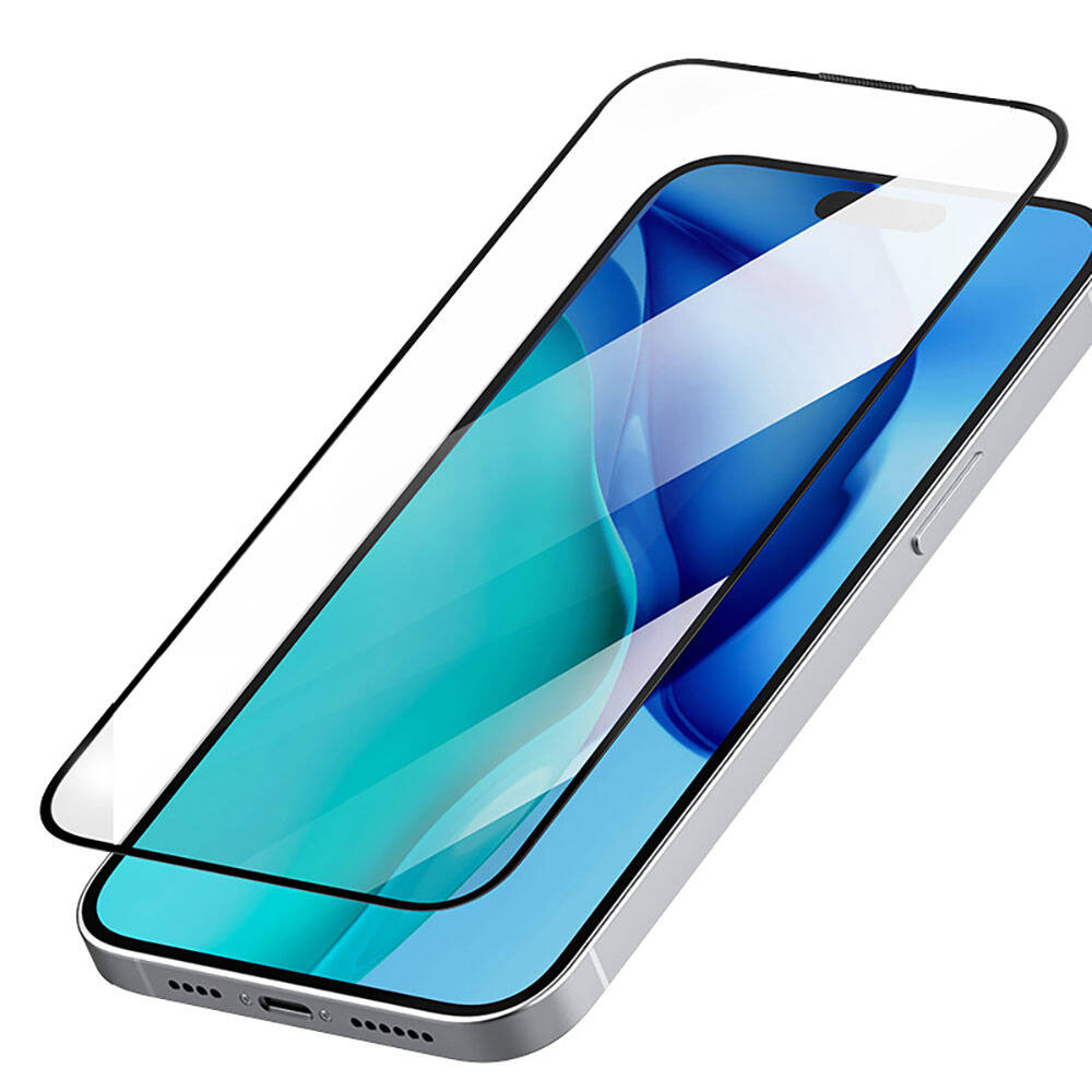 Apple iPhone 15 Recci RSP-A20HD Full Transparan Temperli Cam Ekran Koruyucu Siyah