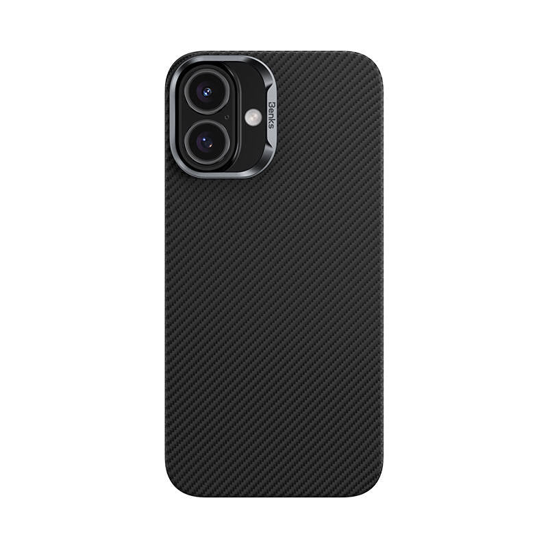 Apple iPhone 16 Kılıf Benks M-safe Şarj Özellikli Magnetik ArmorAir 600D Kevlar Fiber Kapak Siyah